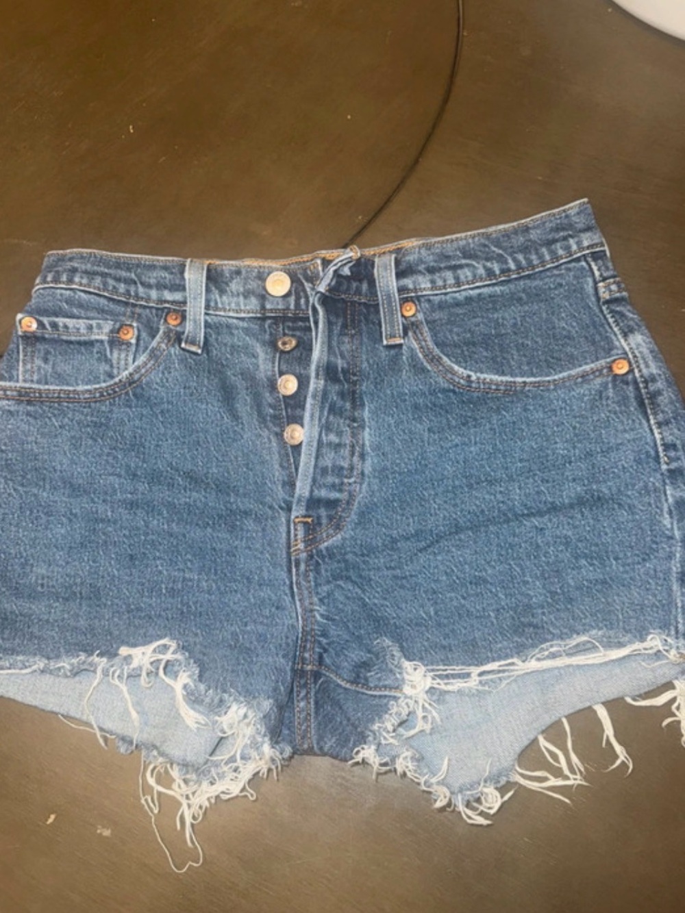 High-Rise Distressed Denim Jean Shorts - Blue size S w27